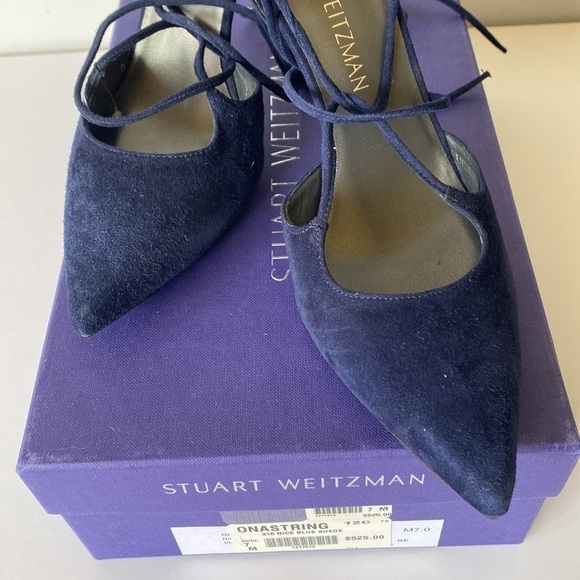 Stuart Weitzman on-a-string blue tie up pointed toe heels - Picture 7 of 13